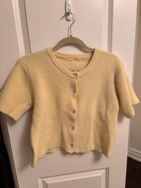 Yellow Short-Sleeve Knit Cardigan
